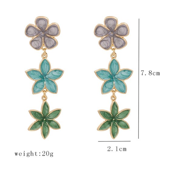 Three Tier Lilac Purple Floral Flower Drip Oil Enamel Drop Earrings NEW - Picture 3 of 4